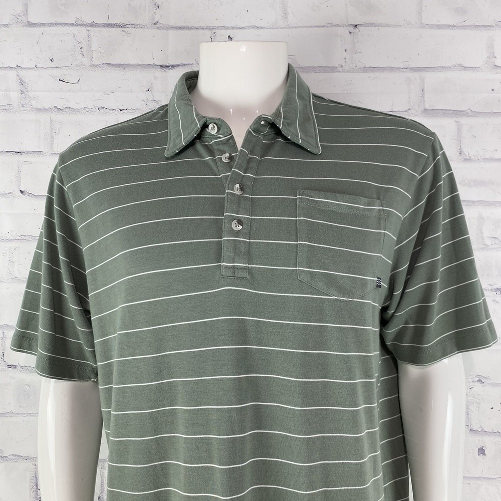FreeFly Shirt Men's XL Extra Large‎ Polo Bamboo Green Striped Viscose Pocket